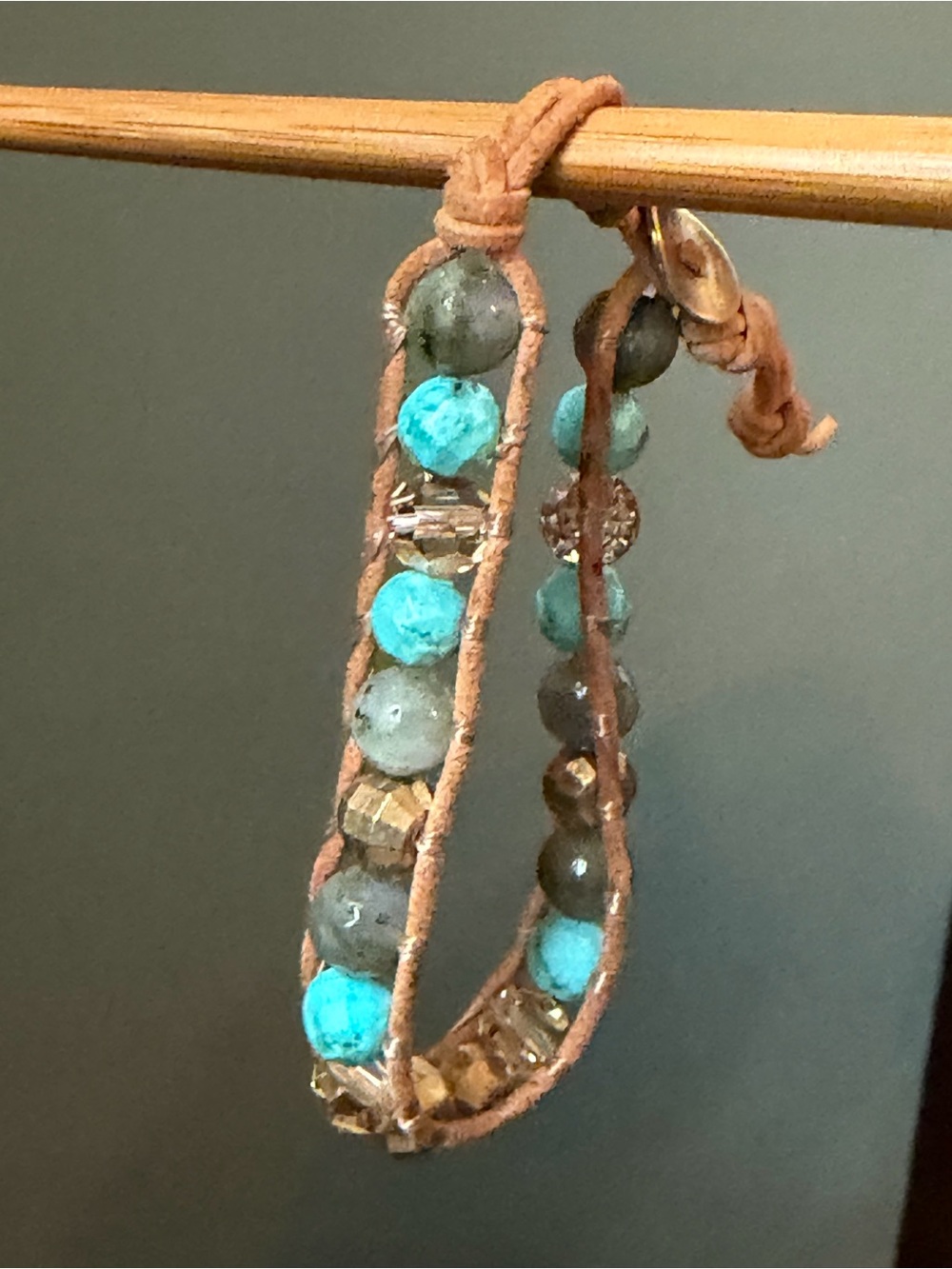 Chan Luu Turquoise Labradorite Gold Bead Single Wrap Leather Bracelet Boho